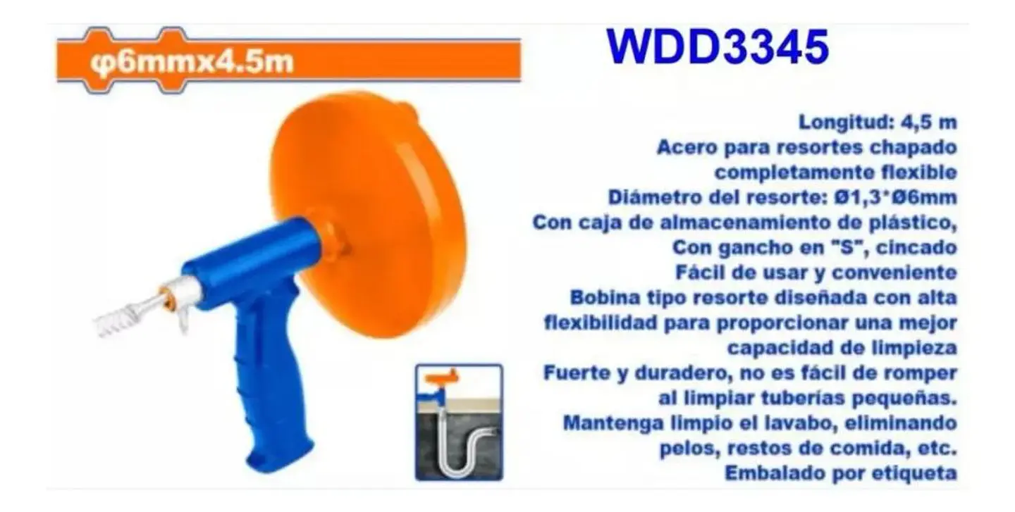 Destapador Para Drenaje Tipo Pistola Wadfow 6mm 4,5m Wdd3345 Azul/naranjo 3