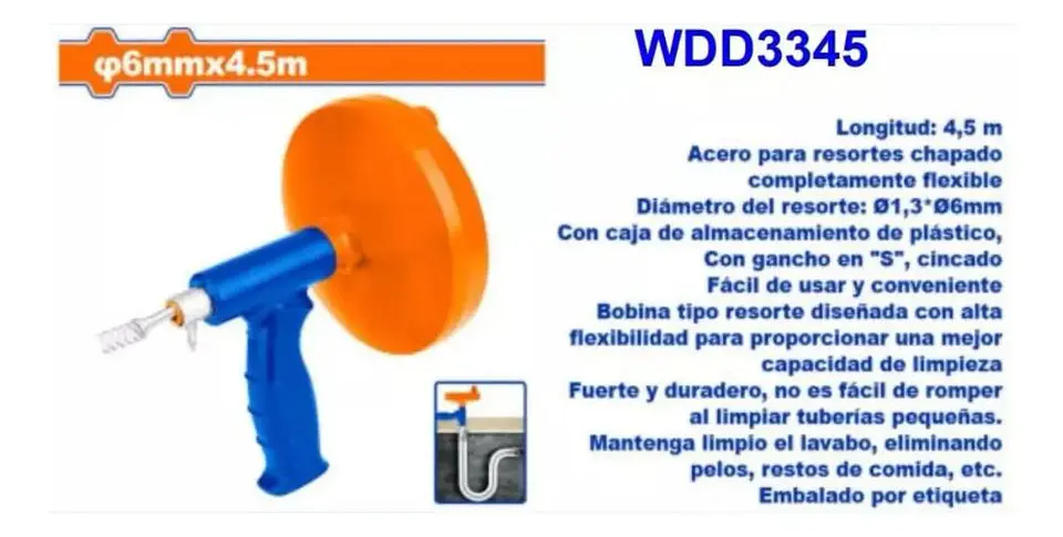 Destapador Para Drenaje Tipo Pistola Wadfow 6mm 4,5m Wdd3345 Azul/naranjo 3