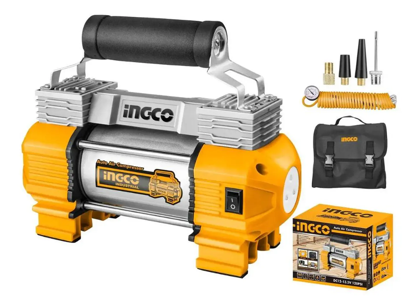 Compresor Auto 12 Volt 18amp Inflador Ingco Aac2508 120ps Gris/naranja 2