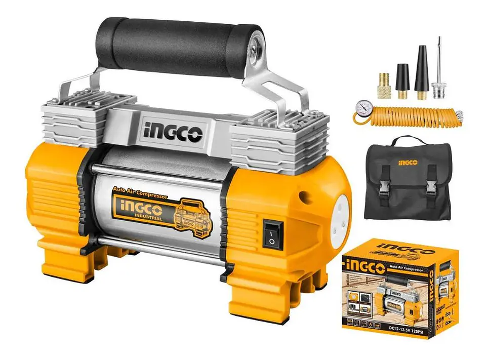 Compresor Auto 12 Volt 18amp Inflador Ingco Aac2508 120ps Gris/naranja 2