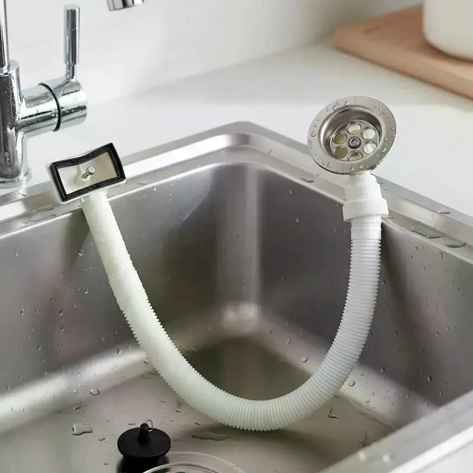 Desague Plastico Lavaplatos 1 1/2 Con Tubo Rebalse Taumm Blanco 2