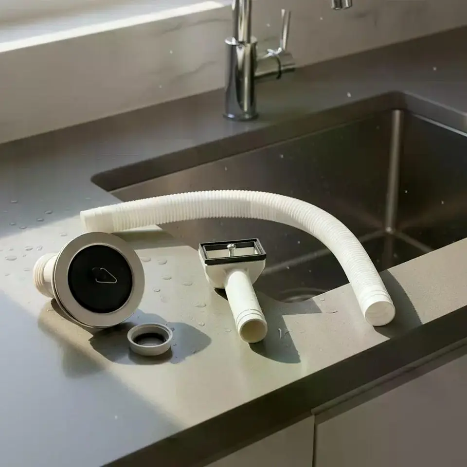 Desague Plastico Lavaplatos 1 1/2 Con Tubo Rebalse Taumm Blanco 3