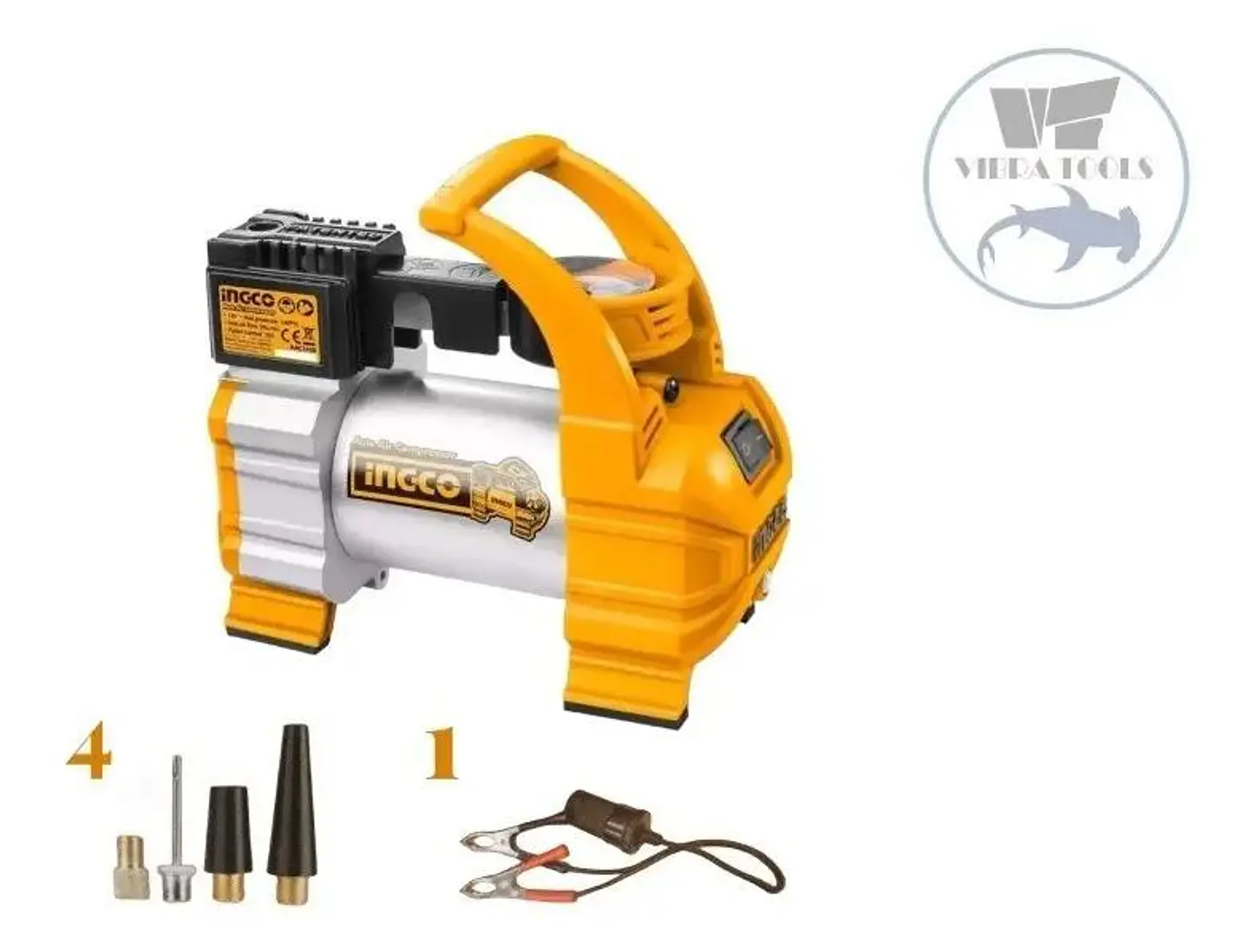 Compresor De Aire Para Auto Ingco 12v 140 Psi 10 A + 5 Acces 3