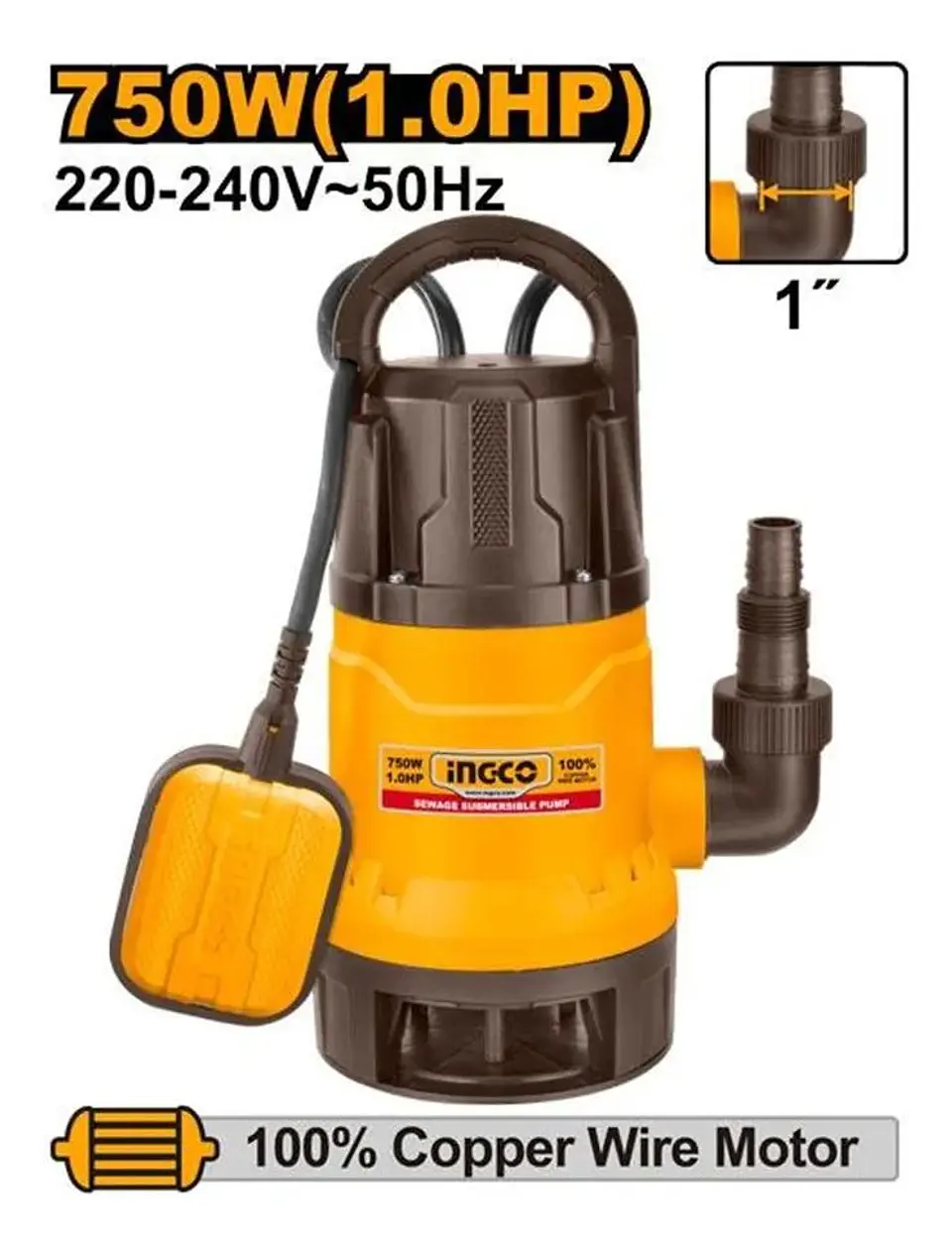 Bomba Sumergible Plastica 750w Ingco Spd7508 Amarillo Amarillo 3