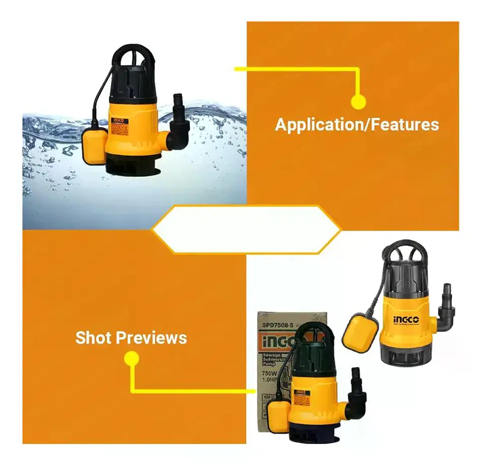 Bomba Sumergible Plastica 750w Ingco Spd7508 Amarillo Amarillo 4