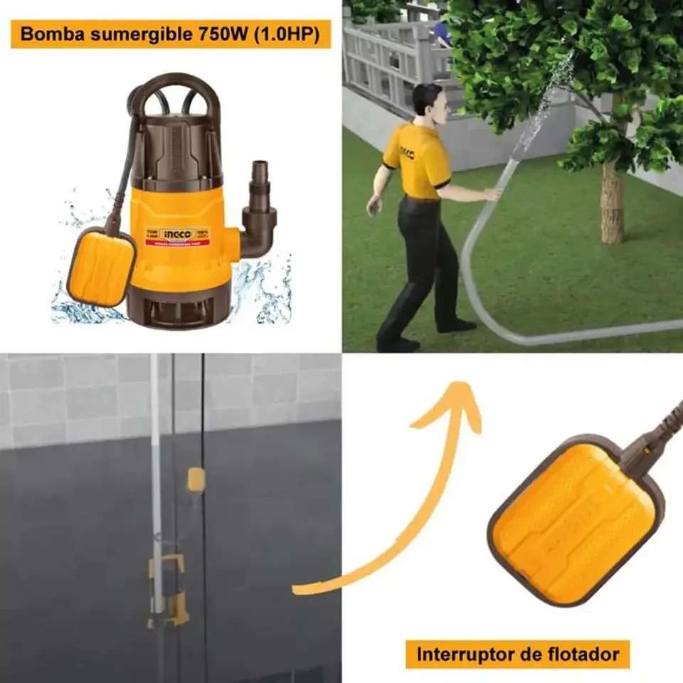 Bomba Sumergible Plastica 750w Ingco Spd7508 Amarillo Amarillo 5
