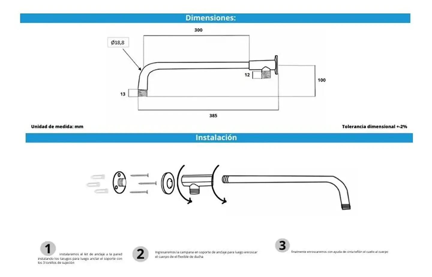 Brazo Metalico Para Plato Ducha Conectado A Flexible Taumm 4