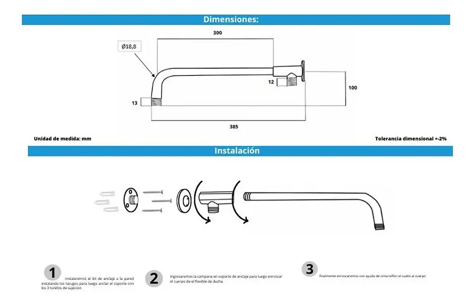 Brazo Metalico Para Plato Ducha Conectado A Flexible Taumm 4