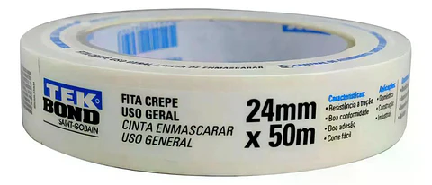 Cinta Adhesiva Crepe Tekbond Fita Crepe Color Blanco 50m X 2.4cm