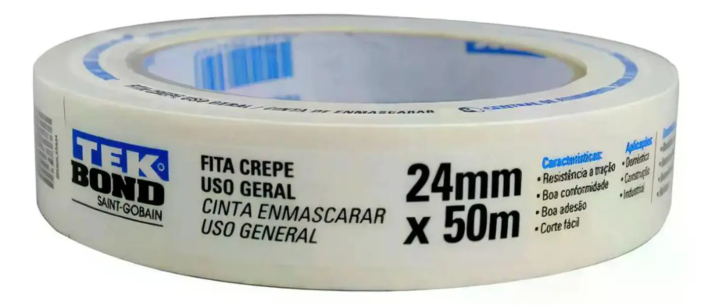 Cinta Adhesiva Crepe Tekbond Fita Crepe Color Blanco 50m X 2.4cm 1
