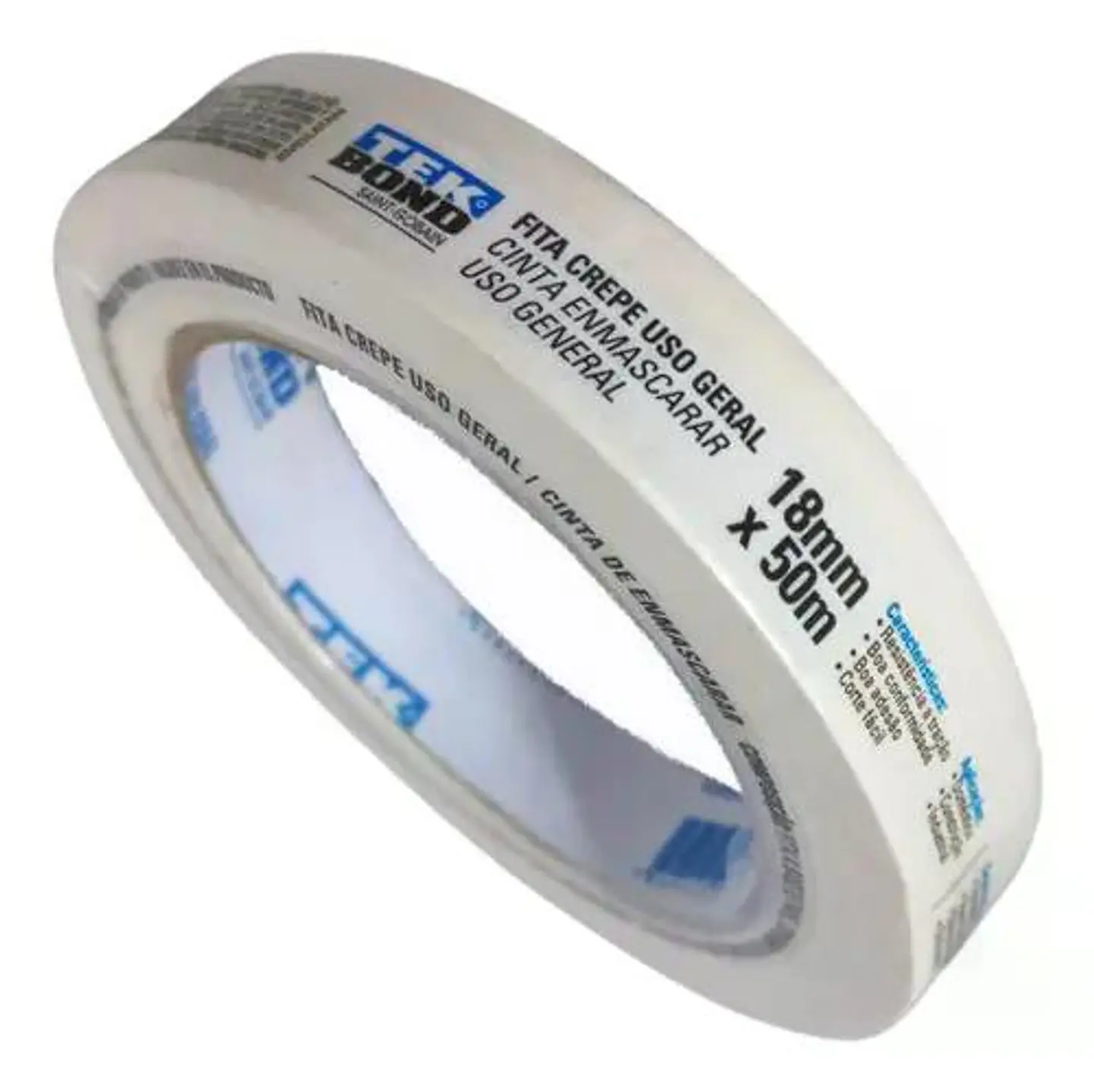 Cinta Adhesiva Crepe Enmascarar Masking Tap 18mm 50m Tekbond Blanco 1