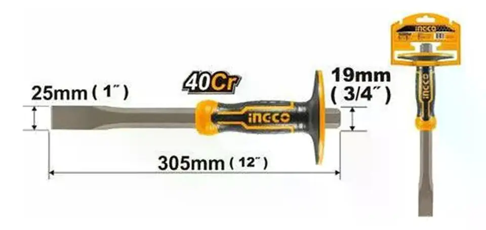 Cincel Plano Hormigon Cemento Concreto 25x19x305 Mm Ingco 4