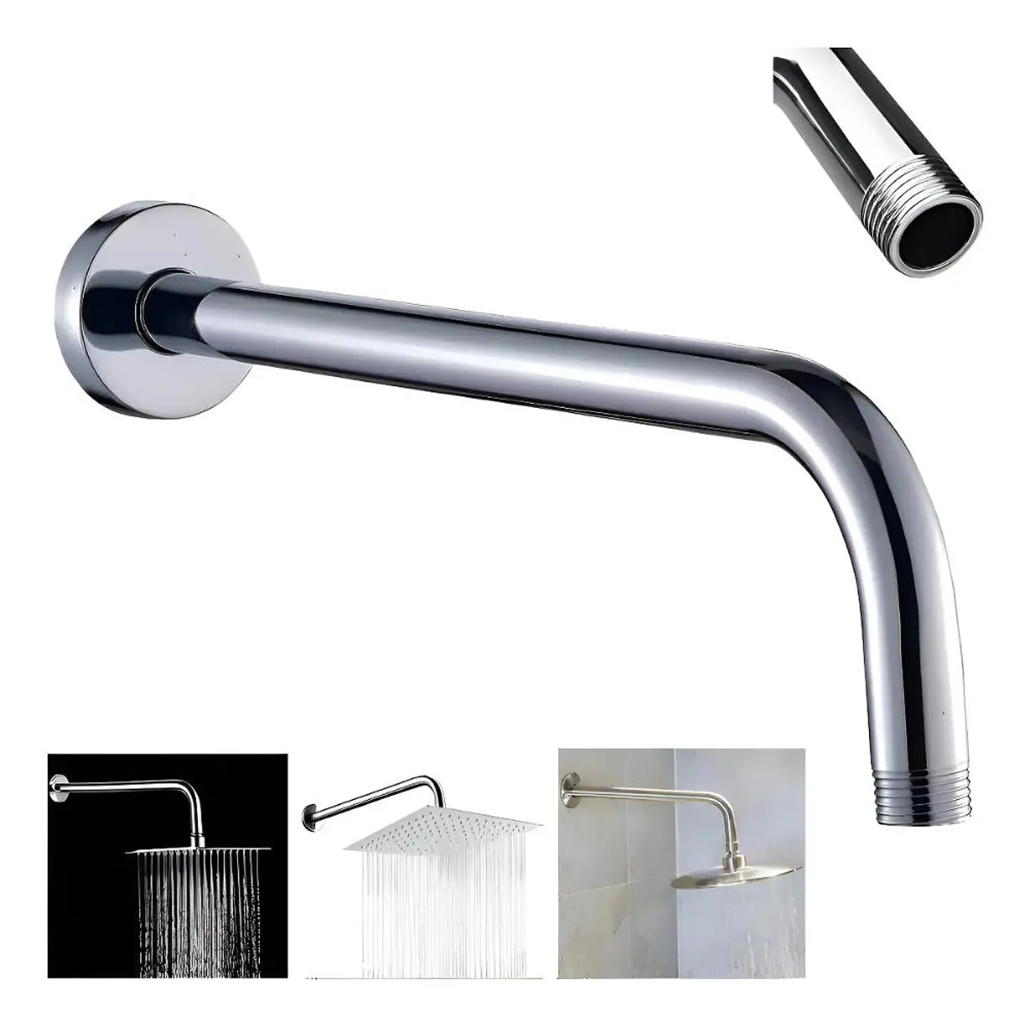 Brazo Para Plato Ducha Cromado Largo 30cm 1/2puLG He Taumm Cromado 1