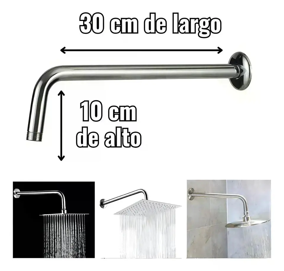Brazo Para Plato Ducha Cromado Largo 30cm 1/2puLG He Taumm Cromado 9