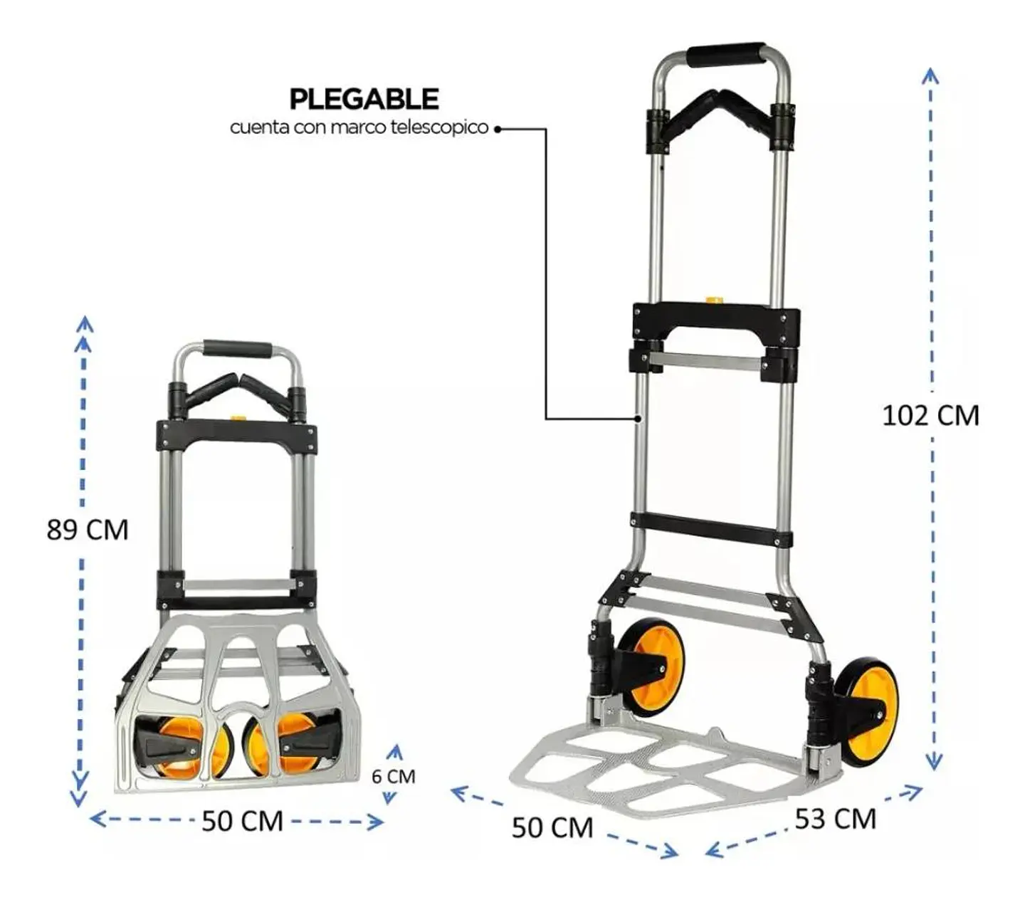 Carro Plegable Tipo Yegua Con Asa Acero 150 Kg 52x50x115 Cm 5
