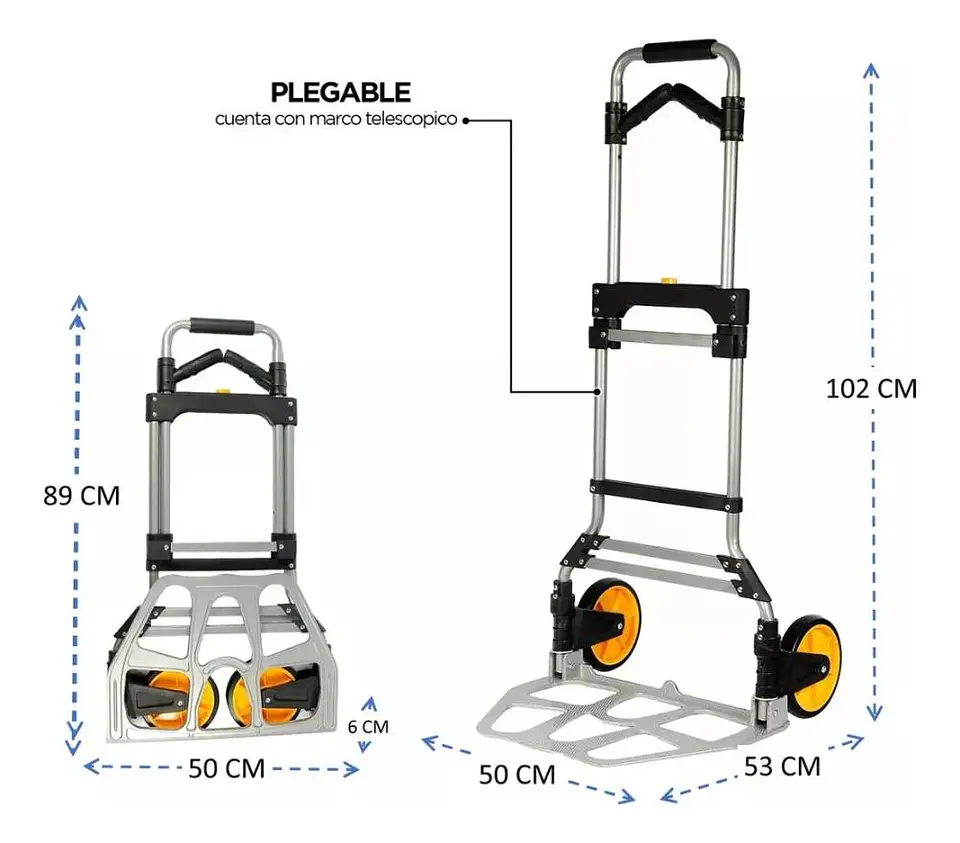 Carro Plegable Tipo Yegua Con Asa Acero 150 Kg 52x50x115 Cm 5