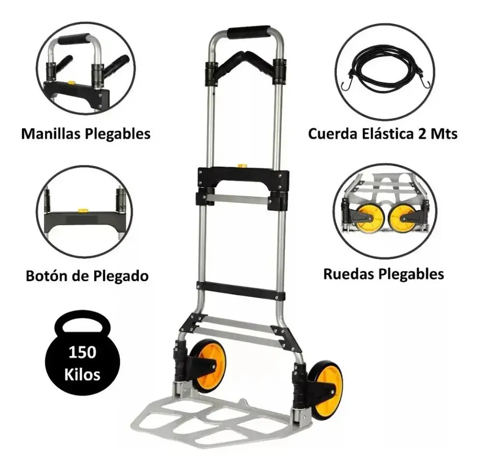 Carro Plegable Tipo Yegua Con Asa Acero 150 Kg 52x50x115 Cm 6
