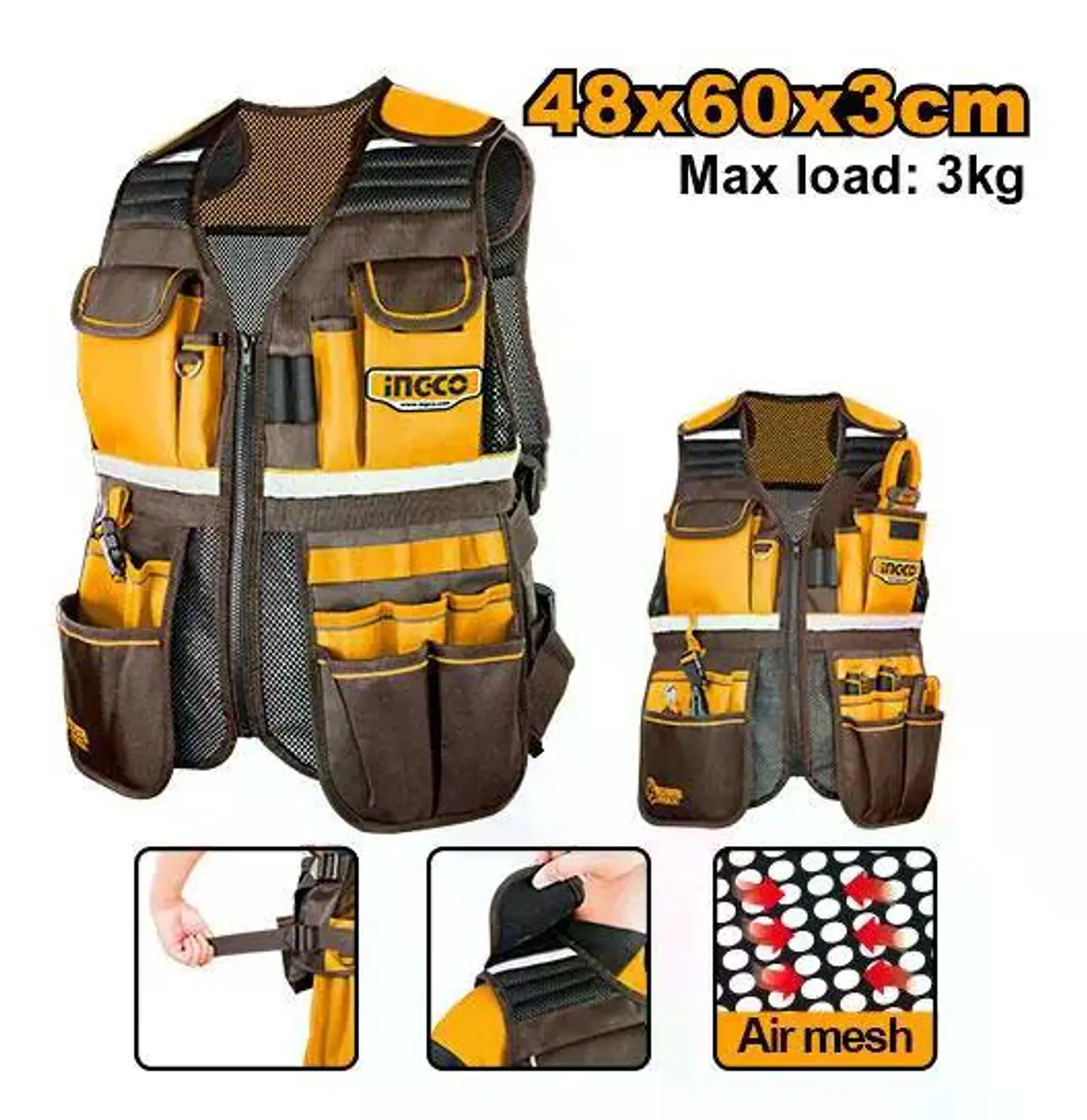 Chaleco Coleto Porta Herramientas Industrial Ingco Htvt09028 Color Amarillo 2