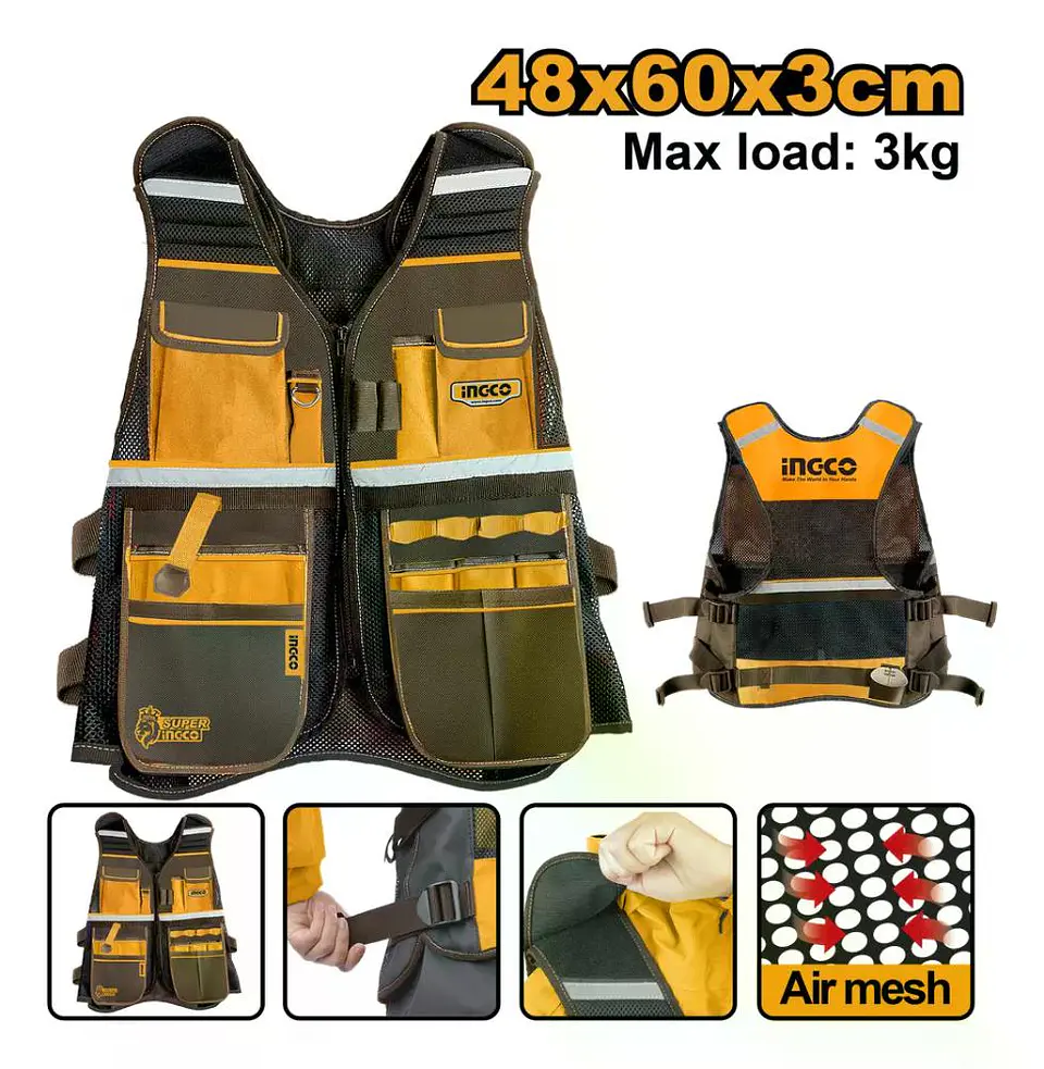 Chaleco Coleto Porta Herramientas Industrial Ingco Htvt09028 Color Amarillo 3