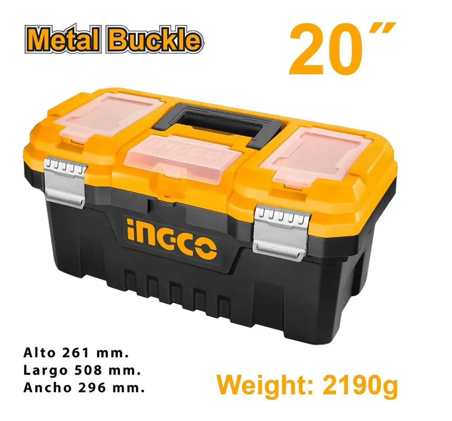 Caja De Herramientas Plastica 20pul Ingco 39lt 508x296x261mm Negro 3