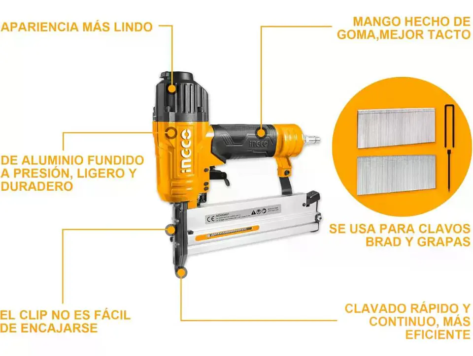 Clavadora Engrapadora Neumática 2 En 1 Ingco Acn50401 Grapas 4