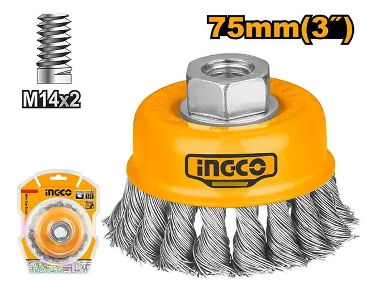 Escobilla Grata Copa Trenzada Torcida Metal M14 75mm Ingco Unico Color 2
