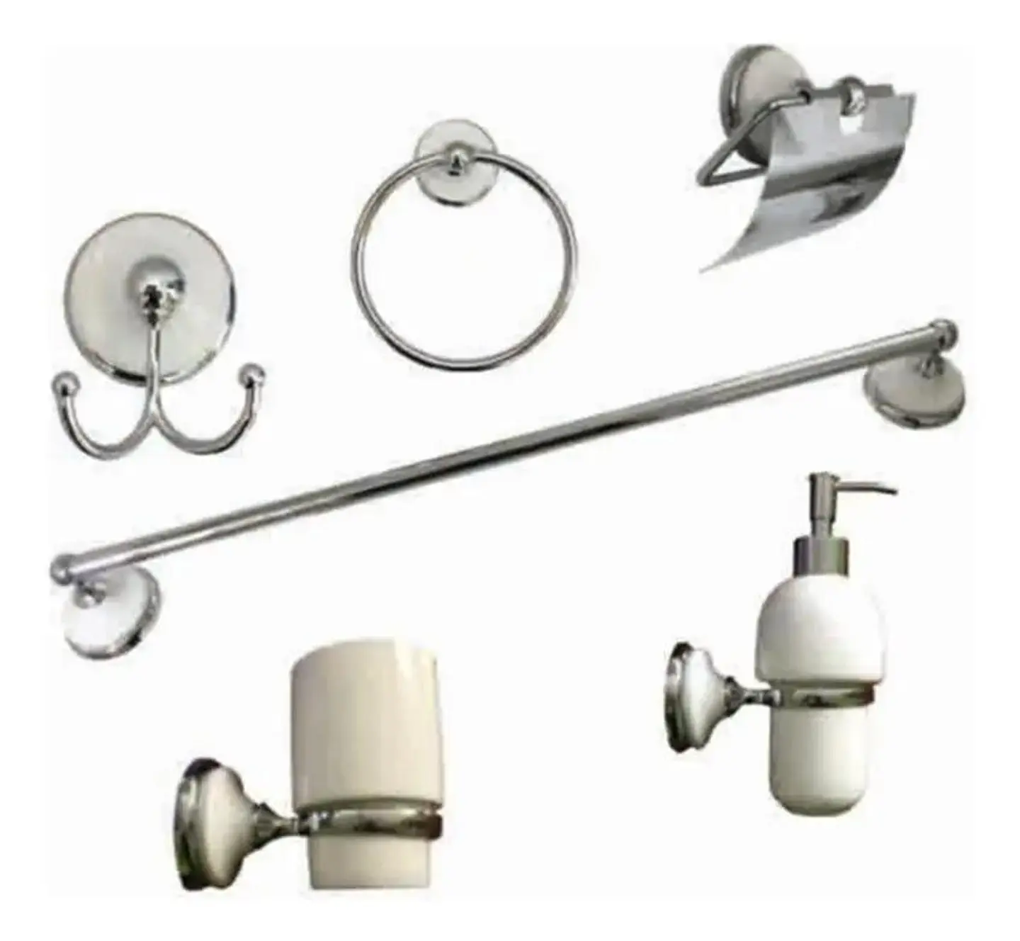 Kit Accesorios Para Pared Baño Cerámico Blanco Cromado Taumm Blanco 1