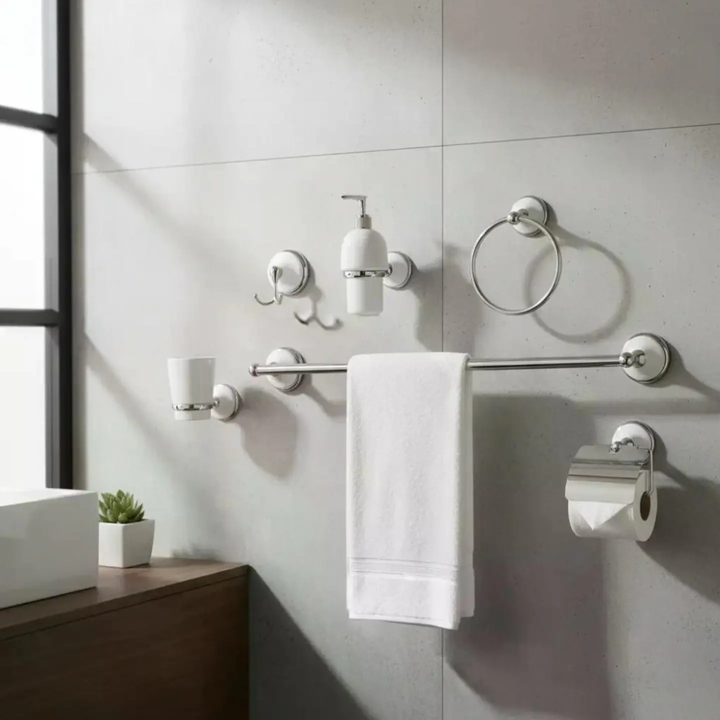 Kit Accesorios Para Pared Baño Cerámico Blanco Cromado Taumm Blanco 3
