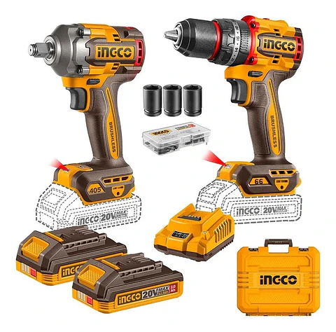 Kit Combo Ingco 20v Taladro Percutor 66nm + Llave De Impacto