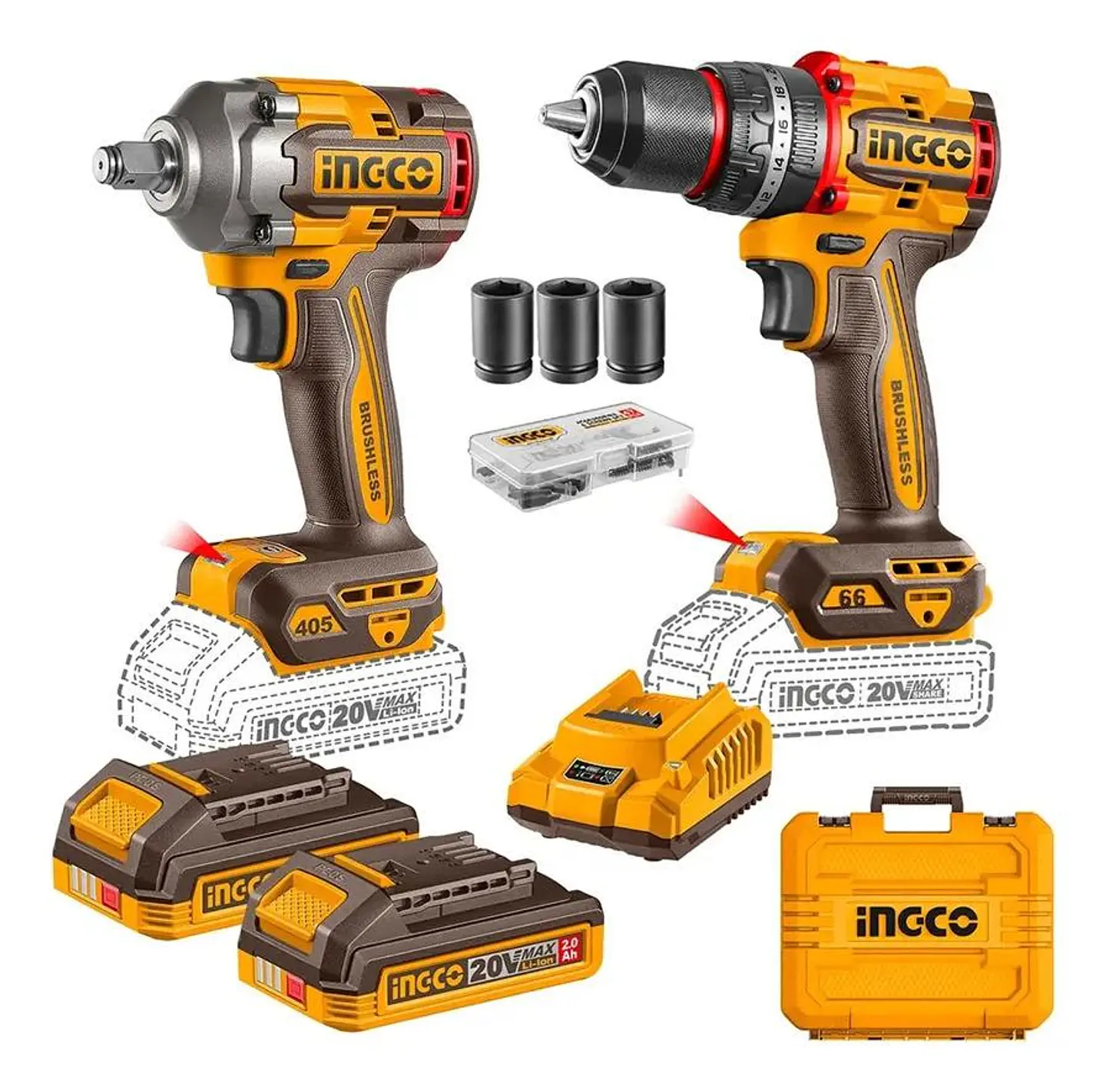 Kit Combo Ingco 20v Taladro Percutor 66nm + Llave De Impacto 1