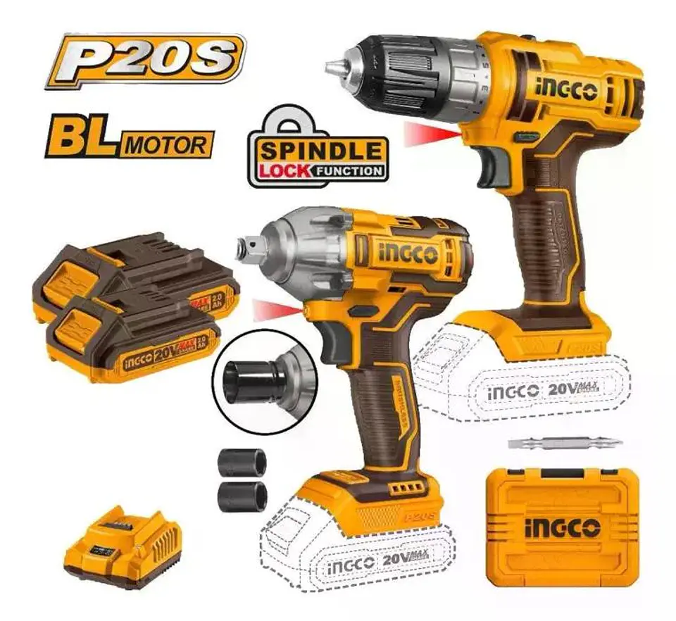 Kit Pack Inal Ingco 20v Taladro + Llave Impac Bl Cosli230702 9