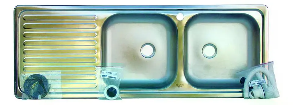 Lavaplatos Doble 120x44 Empotrado Monomando Izquierdo Taumm Gris 1
