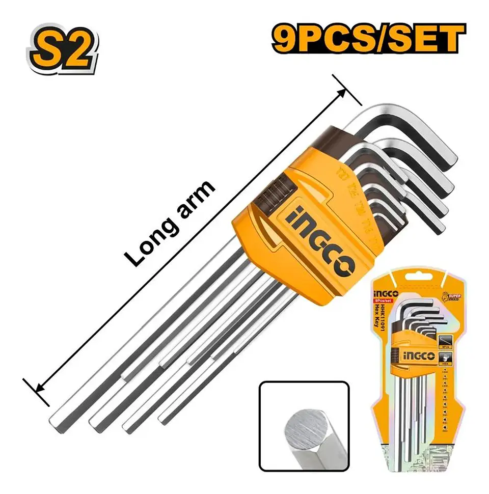 Juego 9 Llaves Allen Larga Cromo 1.5 - 10mm Ingco Hhk11091 3