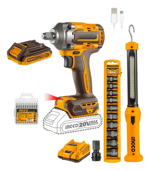 Ingco Cosli23048 Llave De Impacto 400nm + Linterna Color Naranja 50/60hz 20v 50/60 Hz
