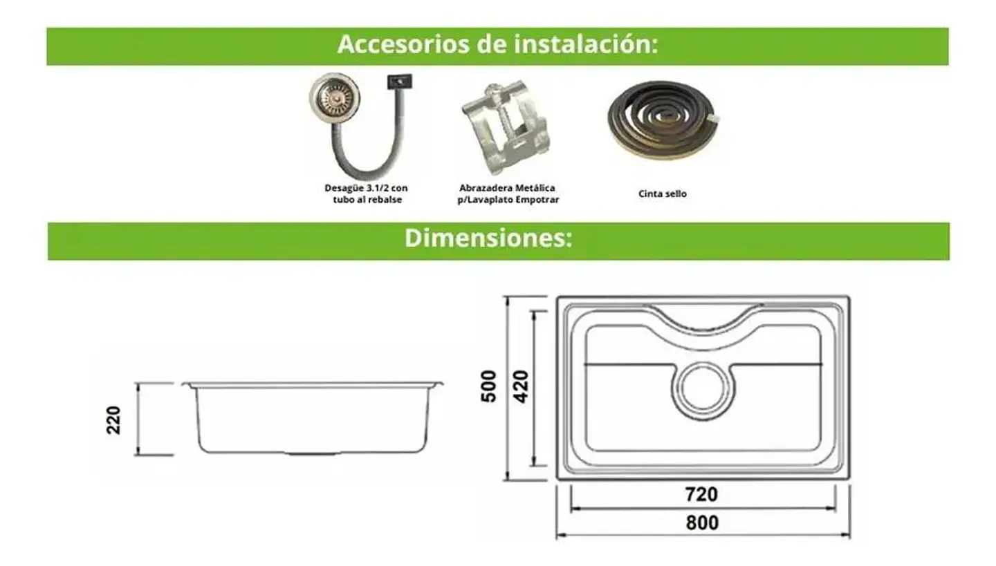 Lavaplatos Empotrable Empotrado 800x500x220 Mm Hessen Taumm Gris 4