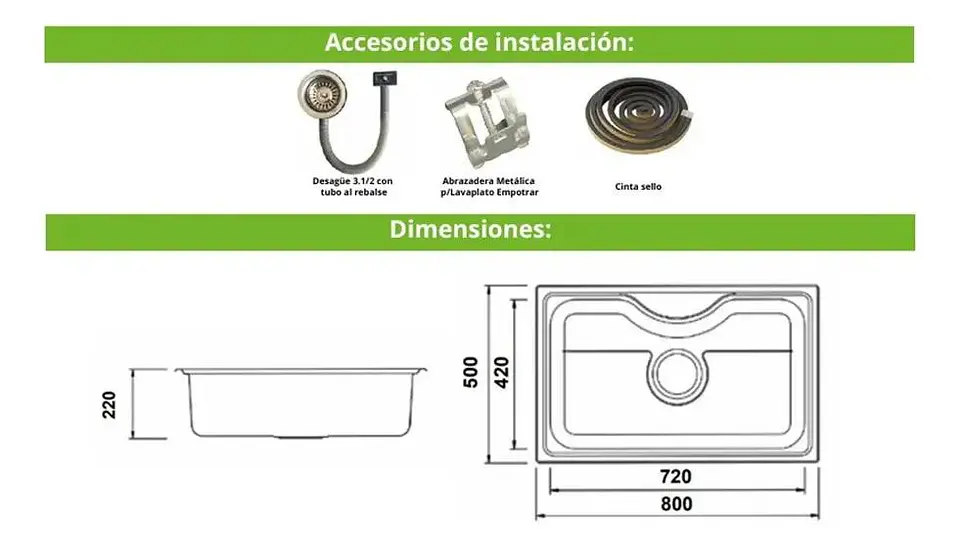 Lavaplatos Empotrable Empotrado 800x500x220 Mm Hessen Taumm Gris 4