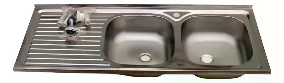 Lavaplatos Doble 120x50 Sobreponer Izquierdo Monomando Taumm Gris 1
