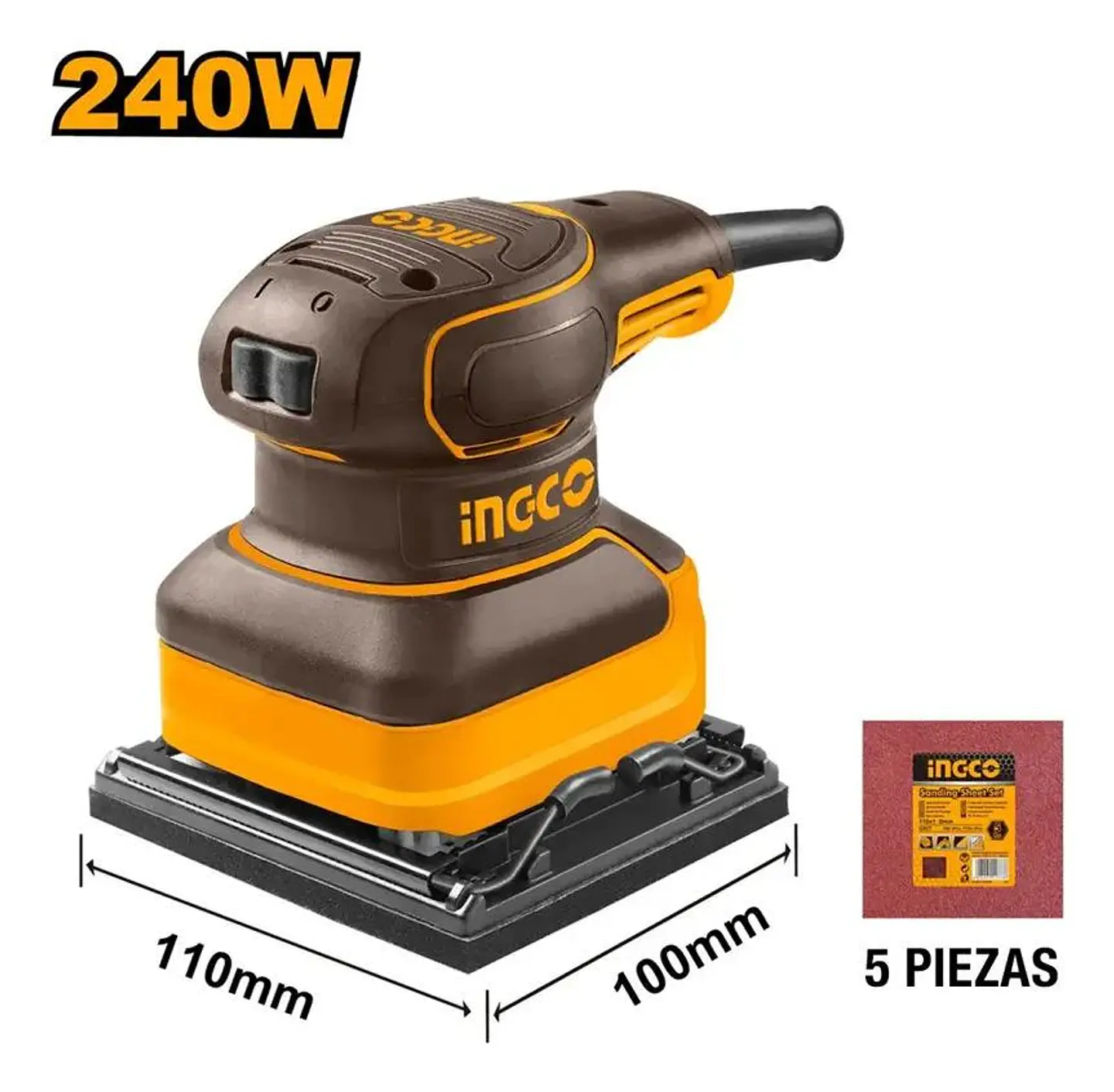 Lijadora Orbital Electrica 240w 110x100 Mm Ingco Ps2416 Amarillo 50 / 60 Hz 8