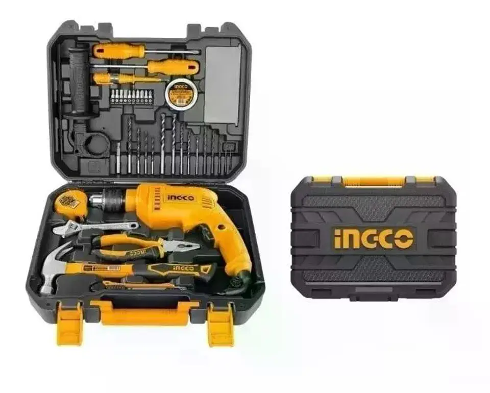Kit Set Taladro Percutor Eléctrico Ingco 680 W + 115 Piezas  Amarillo 50 60 Hz 5