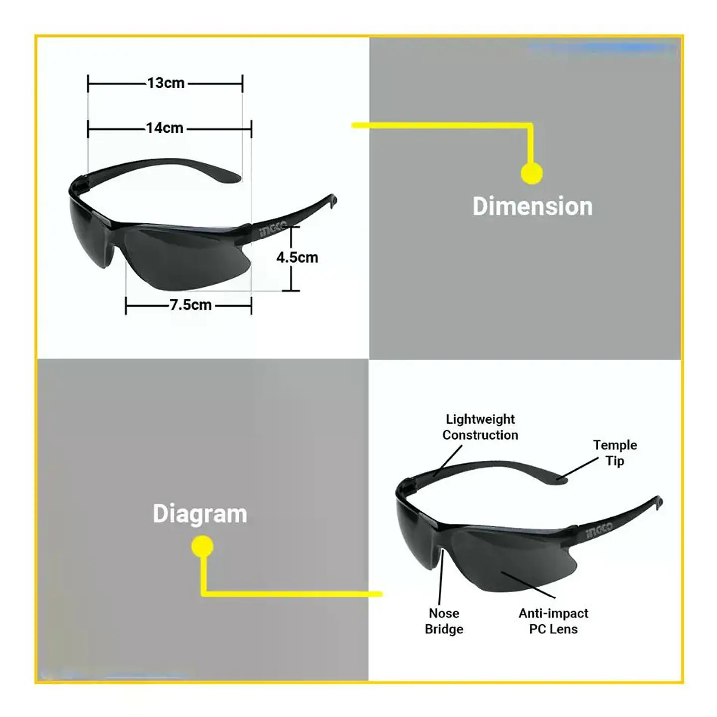 Lentes Gafas Antiparras Oscuras De Seguridad Ingco Hsg07 N/a 5