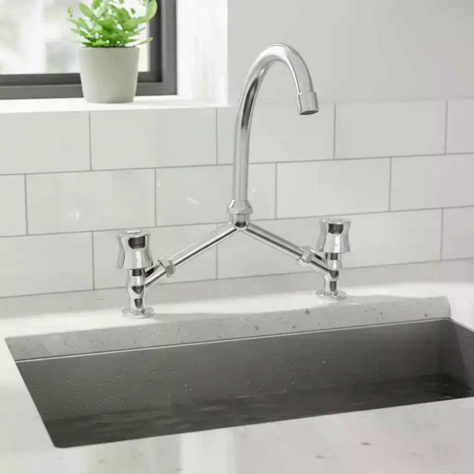 Llave Combinación Lavaplato En V Vander Muy Mejor Taumm Plateado Cromado 3