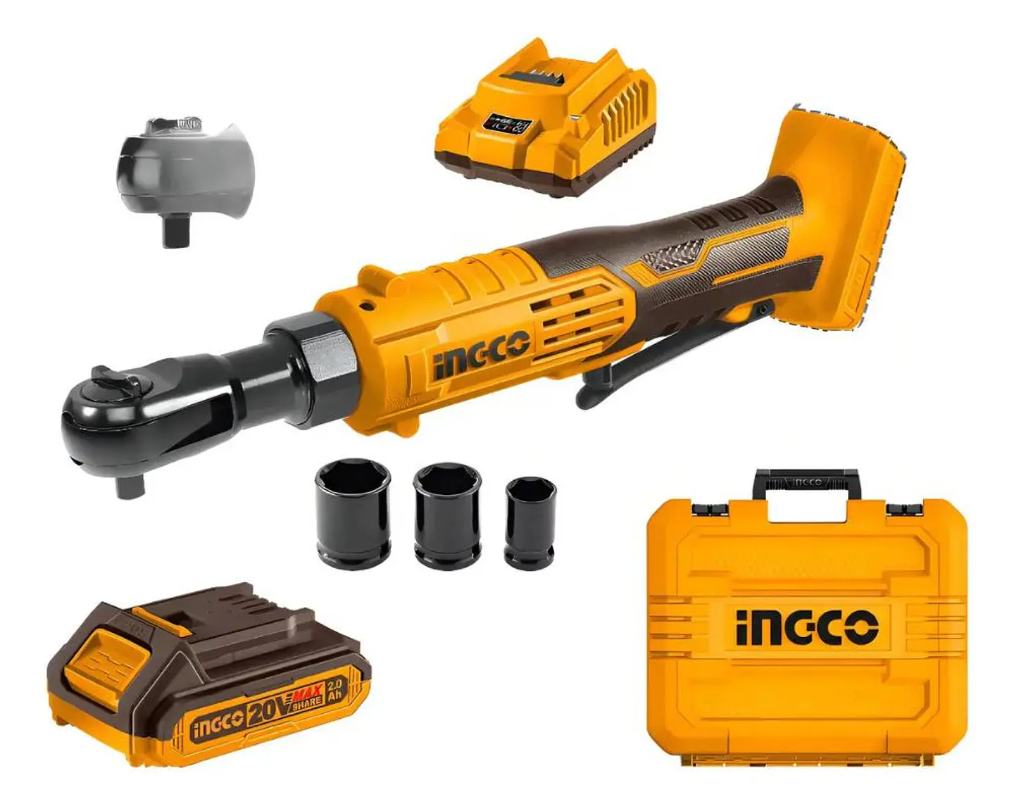 Llave Criquet A Bateria 20v P20s Ingco Con Batería Cargador Amarillo 1