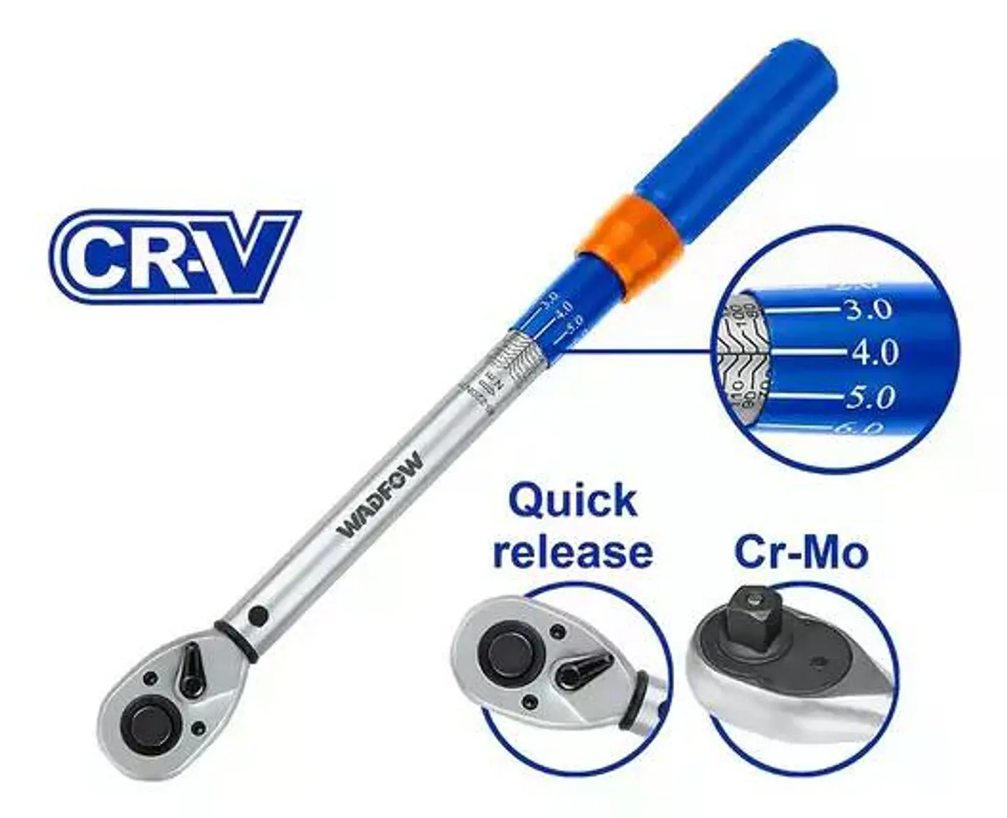 Llave De Torque Torquimetro Dinamométrica 10-60nm 3/8 Wadfo Azul Azul 6