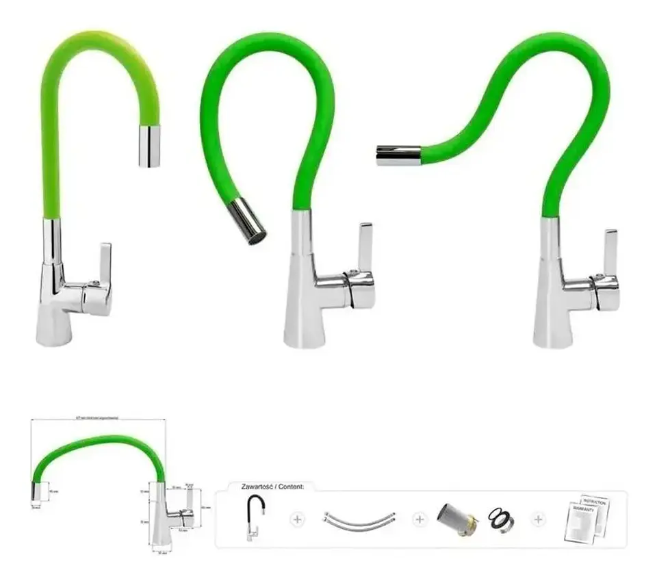 Llave Monomando Lavaplatos Cuello Flexible Taumm Grifo Verde Brillante 3