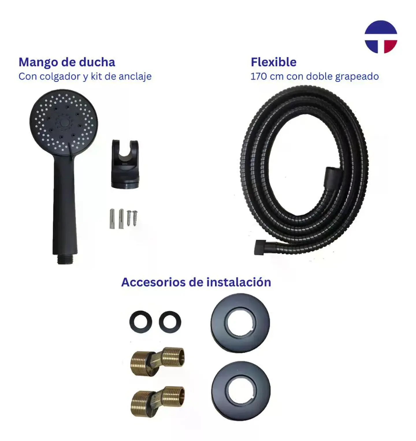 Llave Monomando Tina Ducha Notte Acabado Mate Color Negro 2