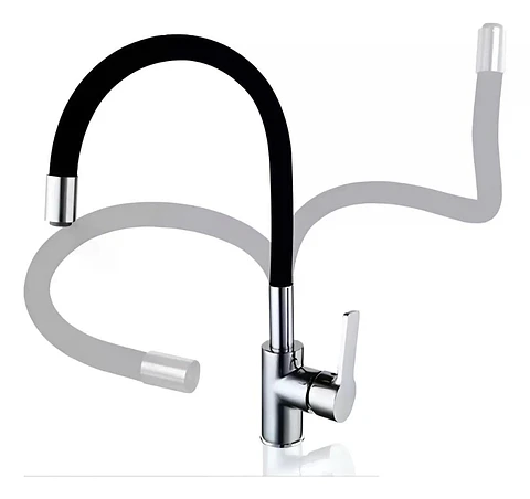 Llave Monomando Lavaplatos Cuello Flexible Taumm Grifo Negro Brillante
