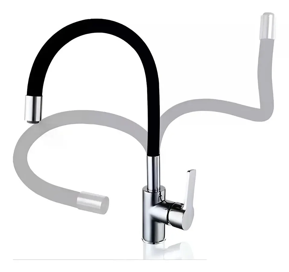 Llave Monomando Lavaplatos Cuello Flexible Taumm Grifo Negro Brillante 1