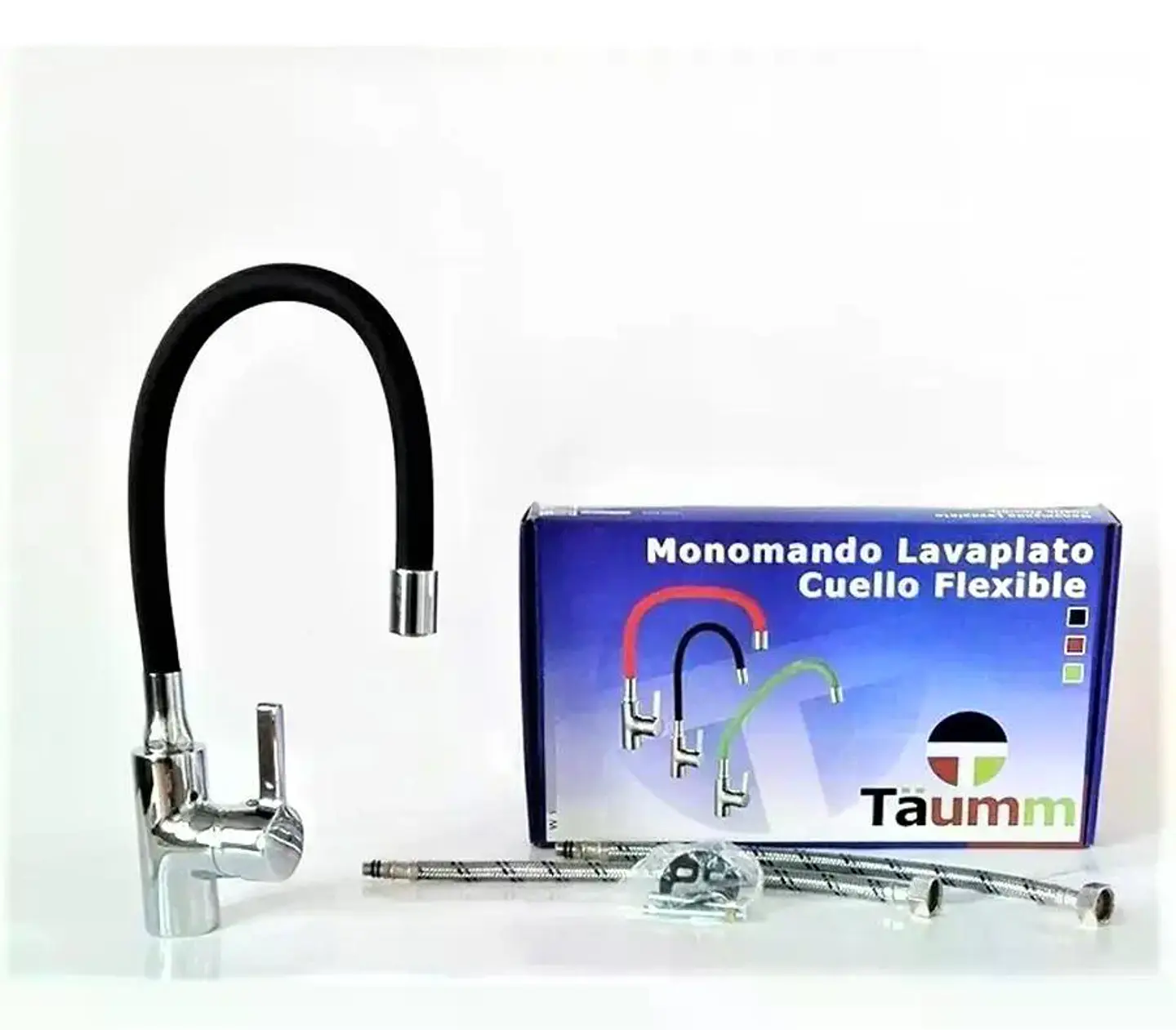 Llave Monomando Lavaplatos Cuello Flexible Taumm Grifo Negro Brillante 4