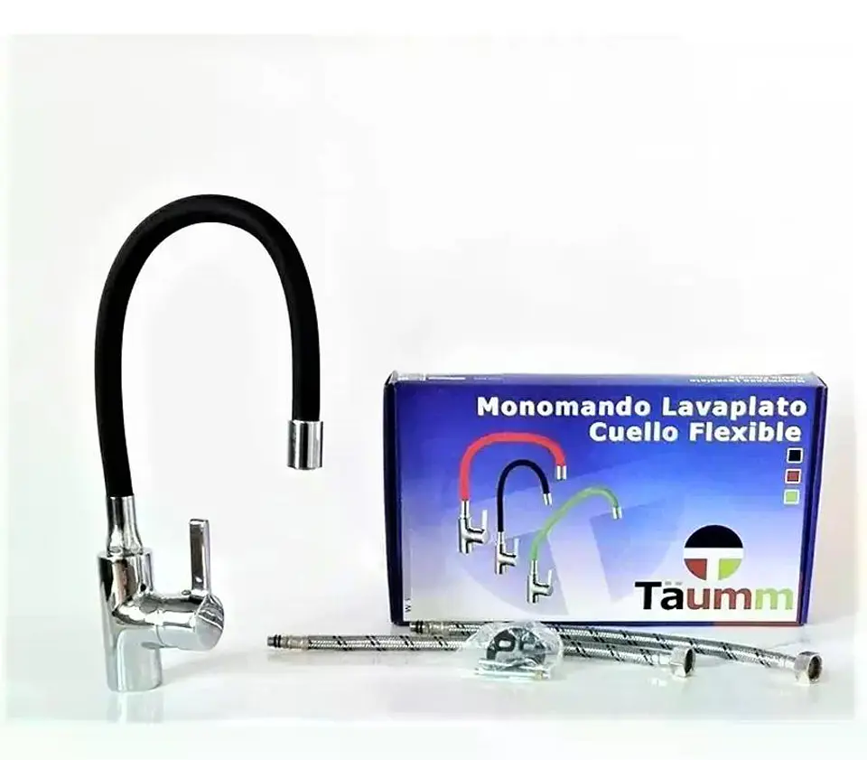 Llave Monomando Lavaplatos Cuello Flexible Taumm Grifo Negro Brillante 4
