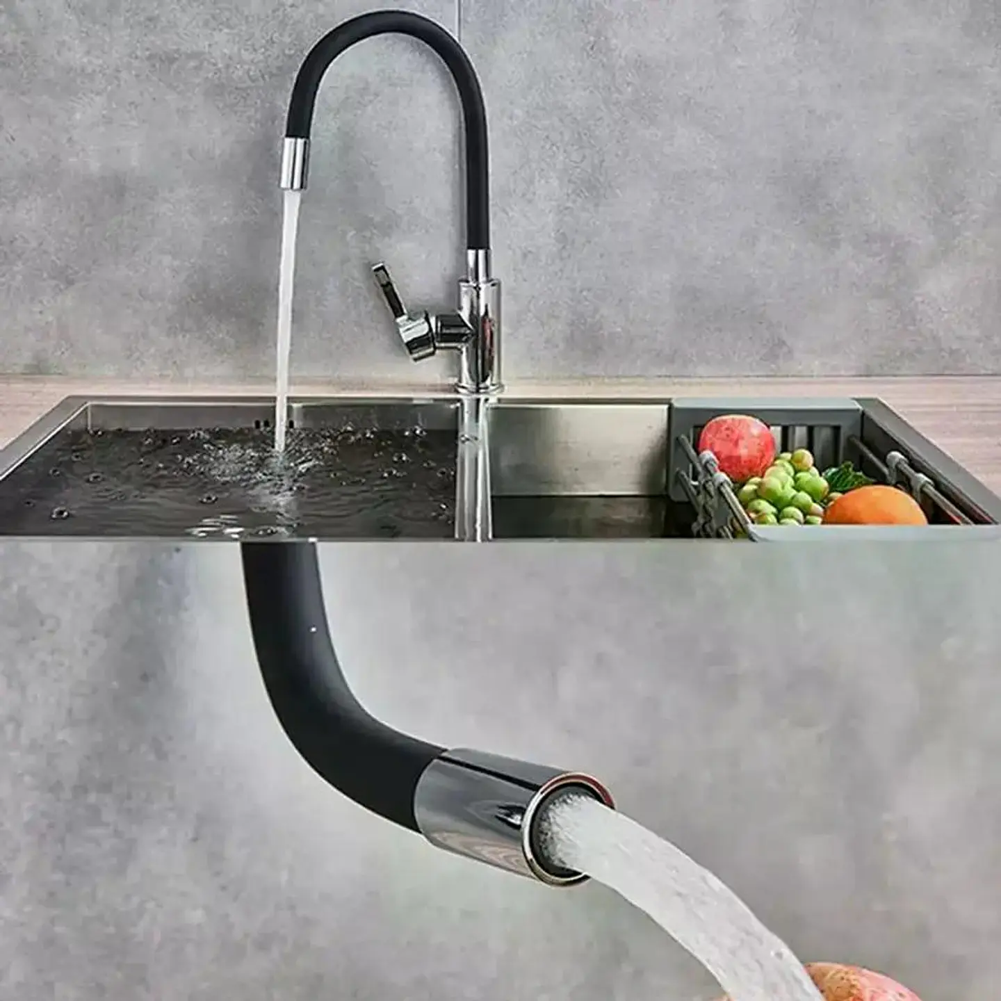 Llave Monomando Lavaplatos Cuello Flexible Taumm Grifo Negro Brillante 8